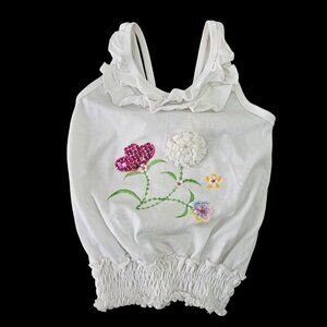 OK Kids White Embellish Sleeveless Top Girl 6 Embroider Sequin Appliqué NWT